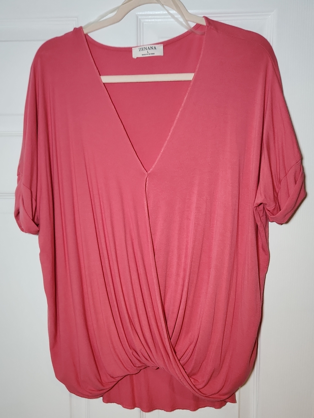 Zenana Outfitters Coral Wrap-Front V-Neck Blouse